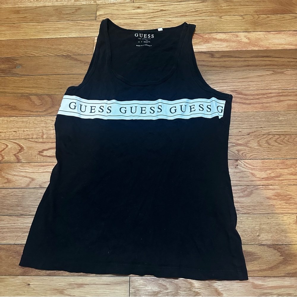 Guess Black Tank Top Logo Scoop Neck Large
